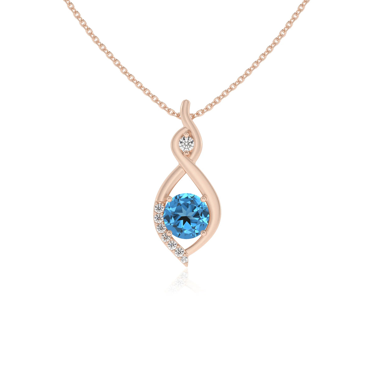 natural swiss-blue-topaz round solitaire necklaces in rose gold 