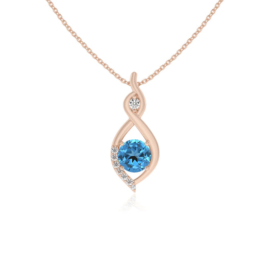 natural swiss-blue-topaz round solitaire necklaces in rose gold 