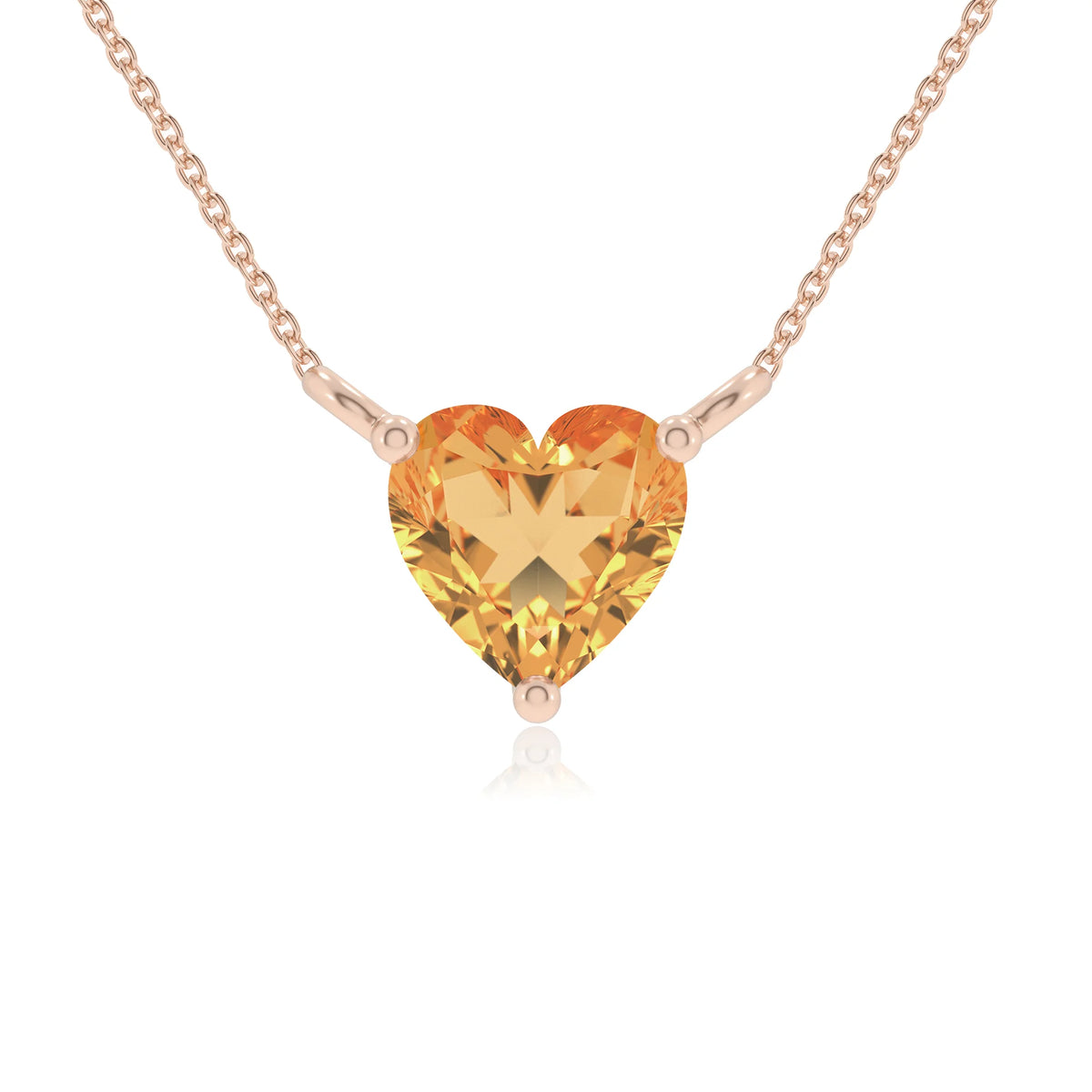 lab grown citrine heart solitaire necklaces in rose gold 