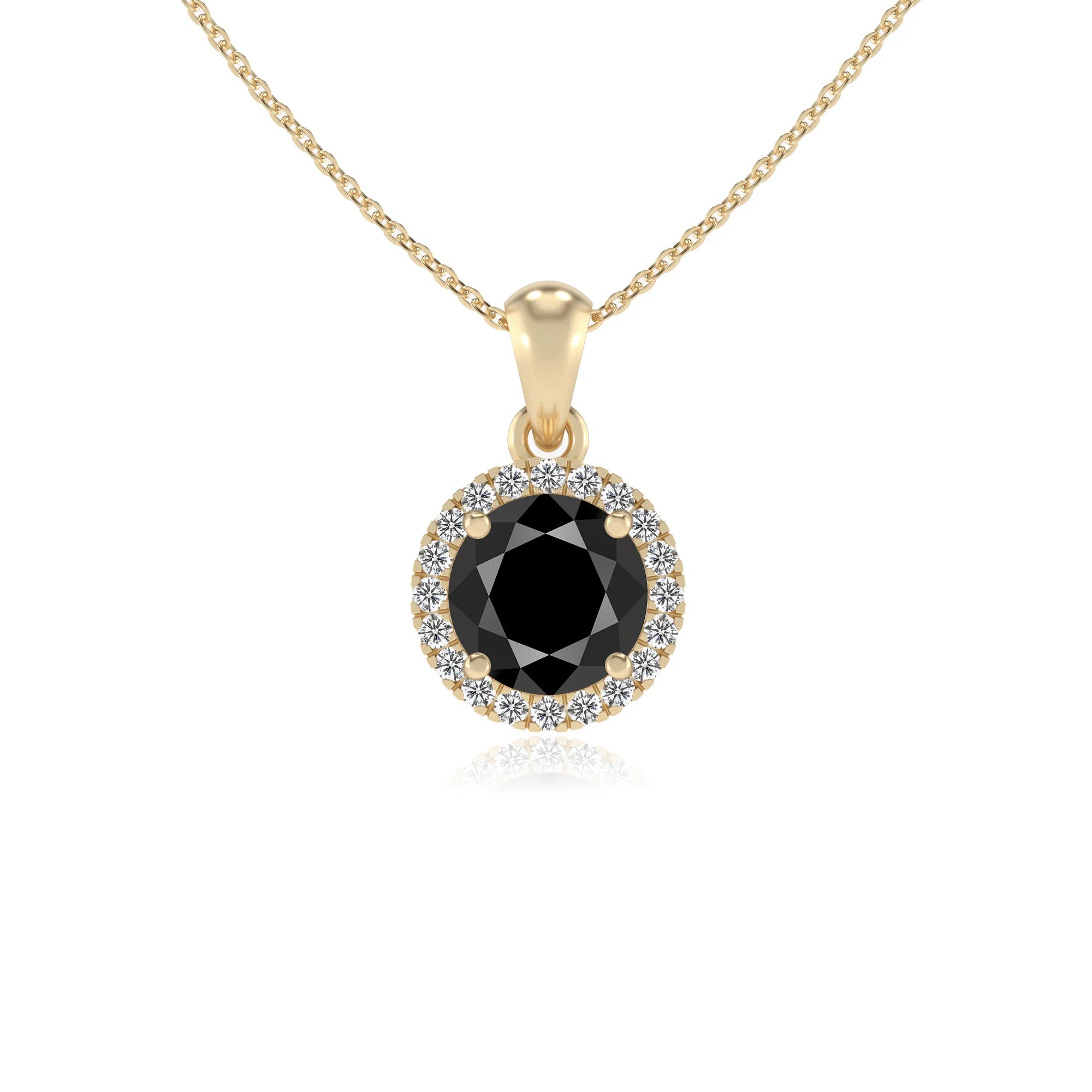 natural black-onyx round solitaire necklaces in yellow gold 