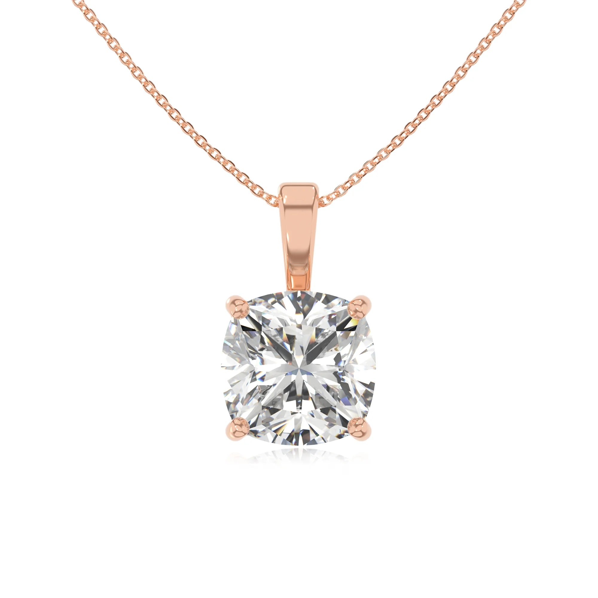lab grown moissanite cushion solitaire necklaces in rose gold 