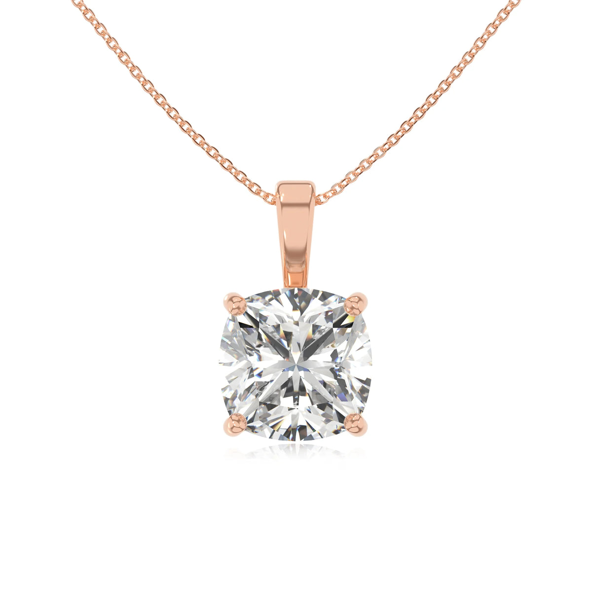 lab grown moissanite cushion solitaire necklaces in rose gold 