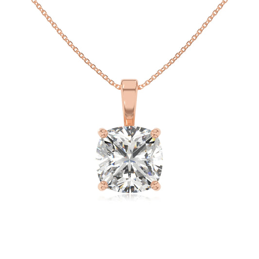 lab grown moissanite cushion solitaire necklaces in rose gold 