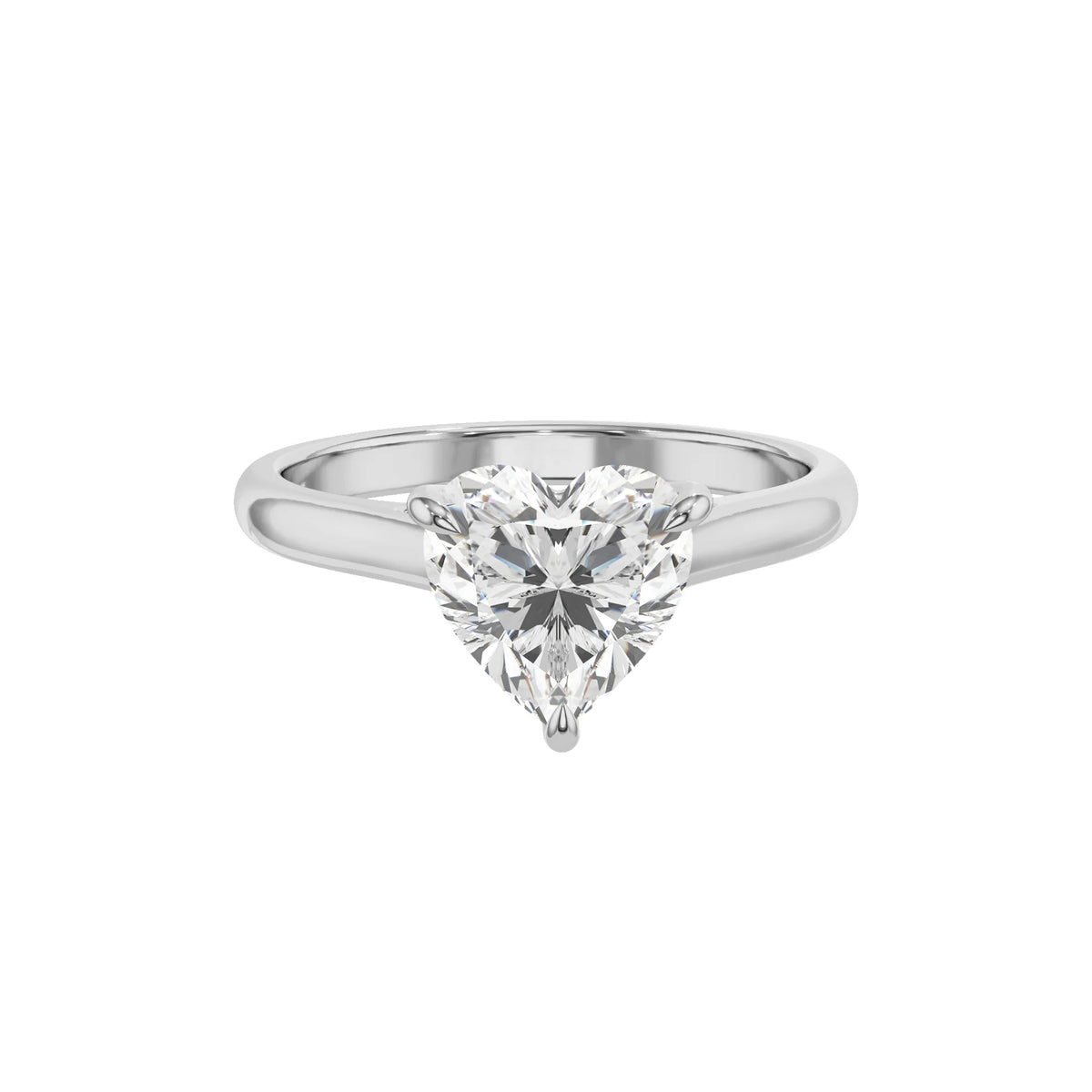 lab grown moissanite heart solitaire rings in white gold 