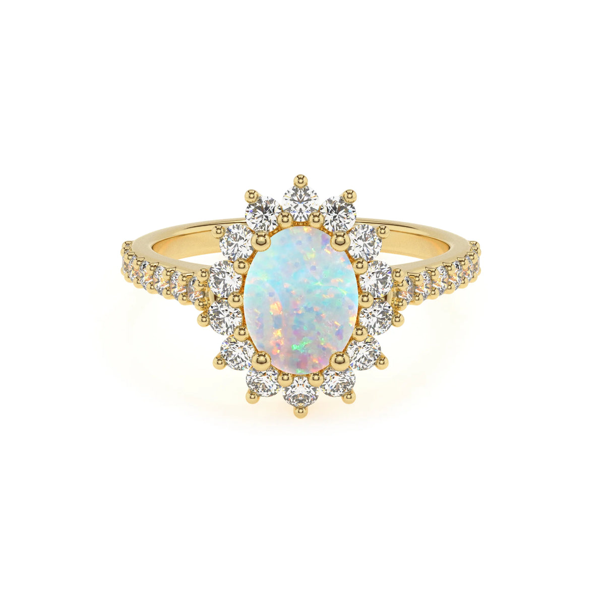 lab grown opal oval solitaire rings in yellow gold 