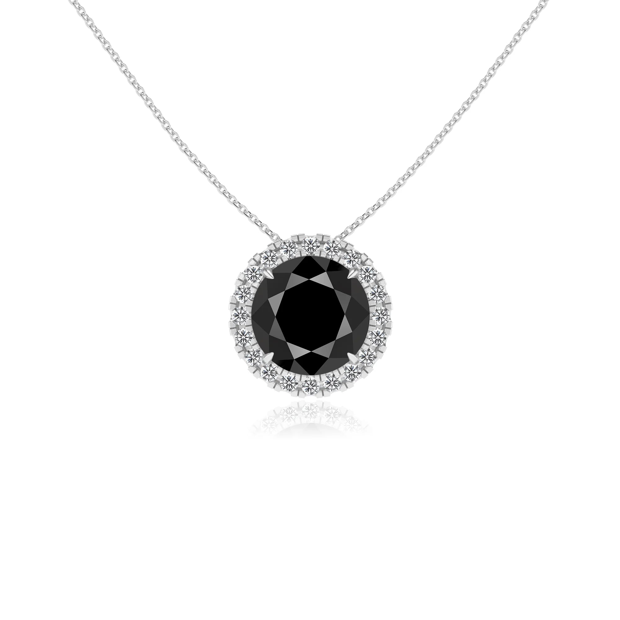 natural black onyx round solitaire necklaces in white gold 