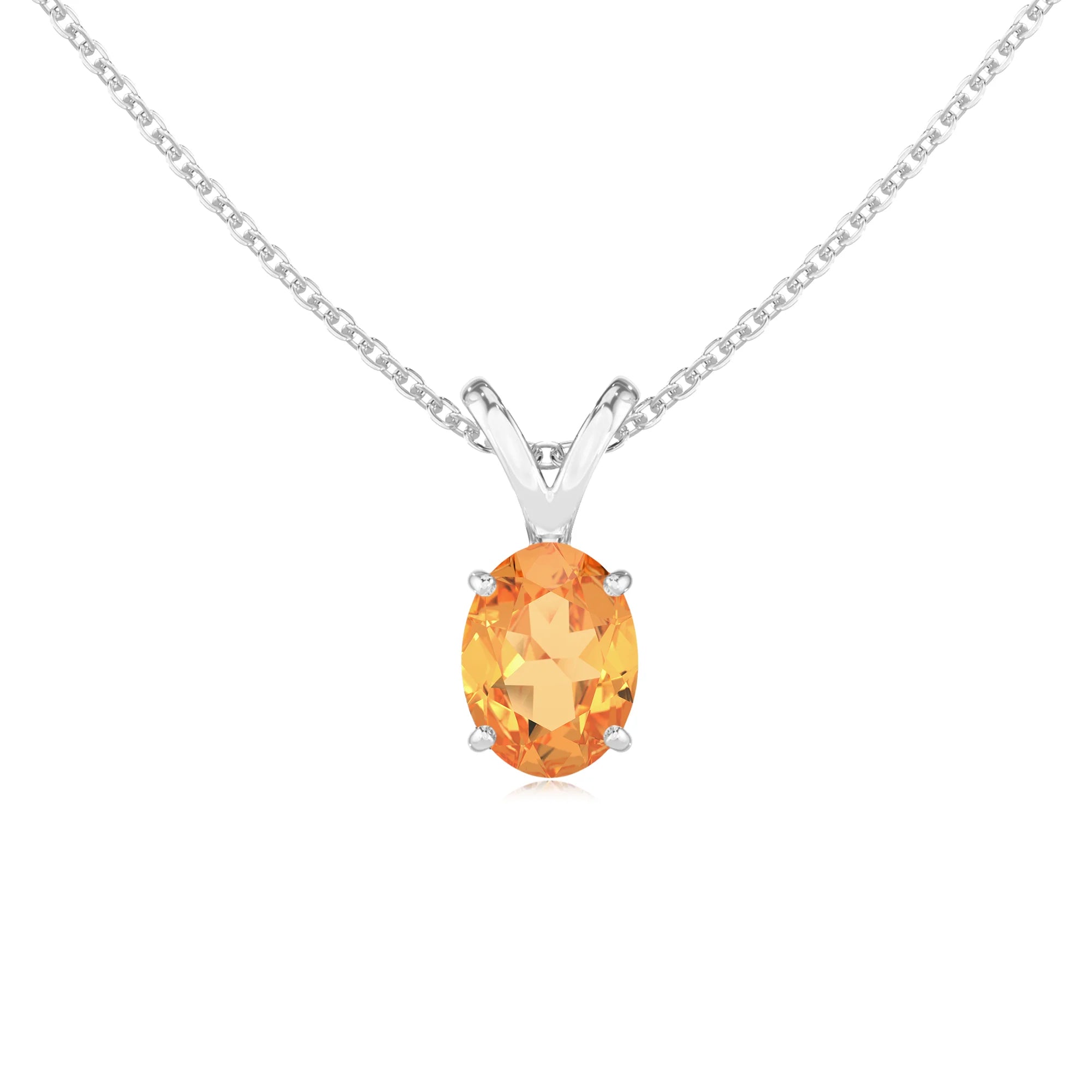 lab grown citrine oval solitaire v-bale necklaces in platinum 