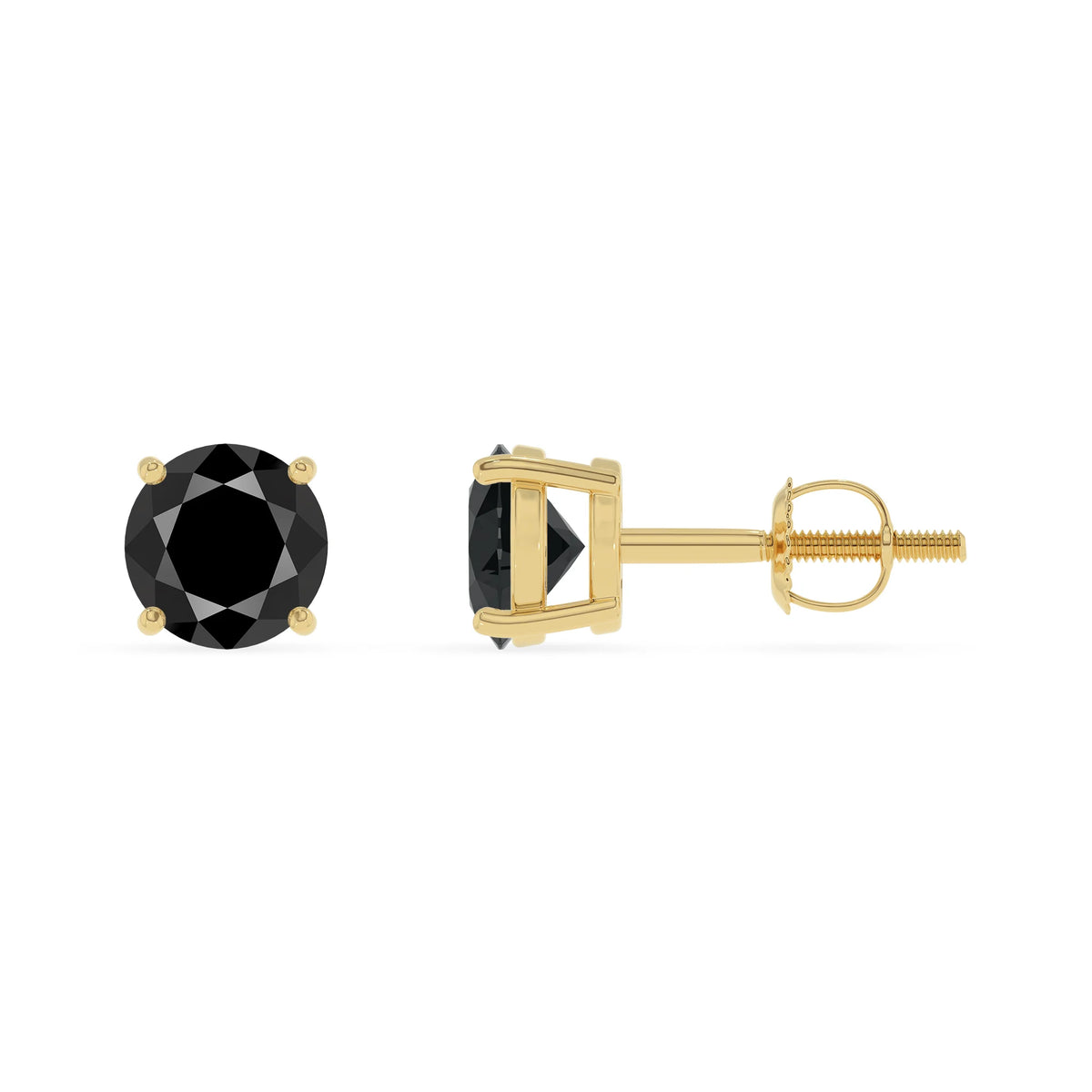 natural black onyx round stud earrings in yellow gold 