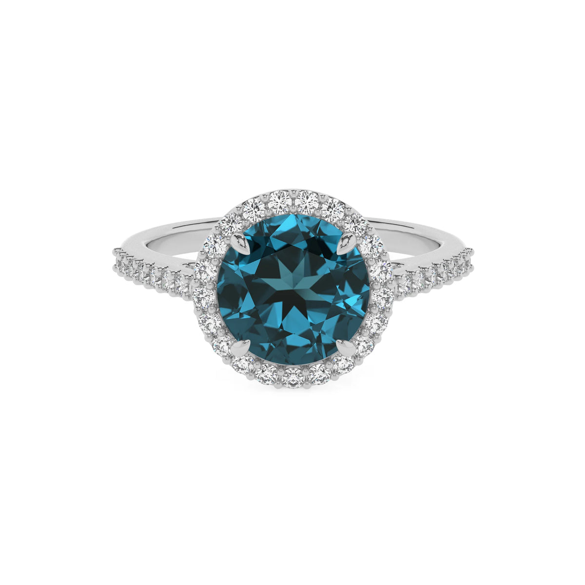 natural london-blue-topaz round solitaire rings in sterling silver 