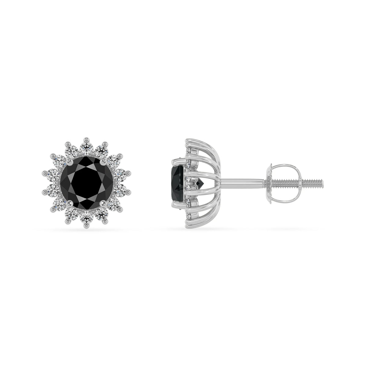 natural black onyx round stud earrings in sterling silver 