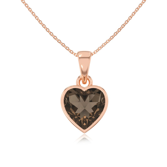 natural smoky-quartz heart solitaire necklaces in rose gold 
