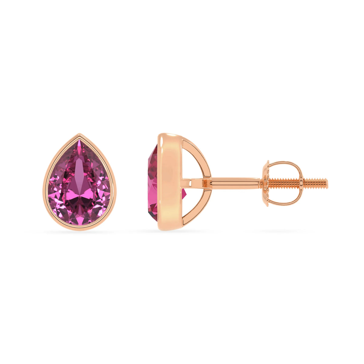 lab grown pink sapphire pear stud earrings in rose gold 