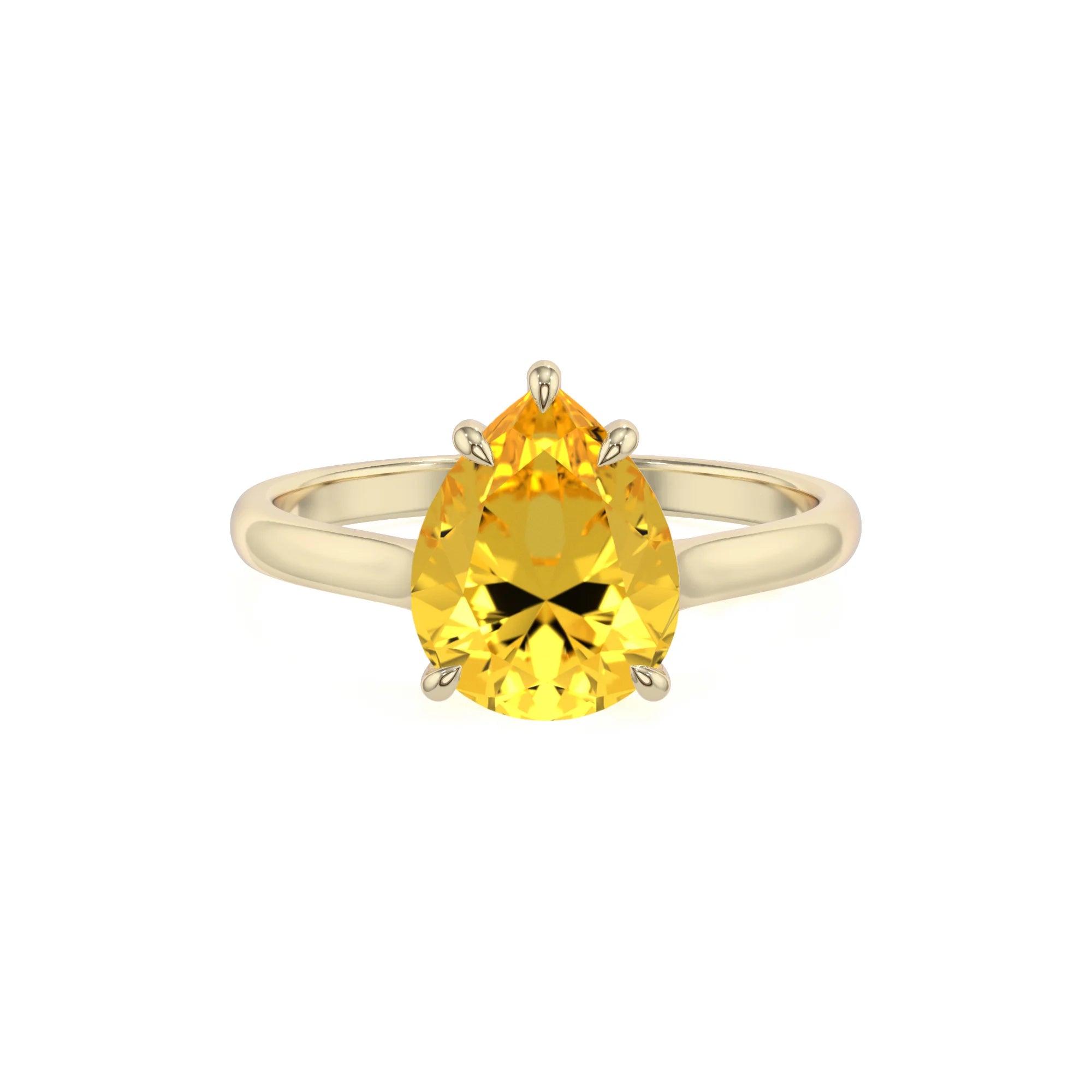 lab grown yellow-sapphire pear solitaire rings in yellow gold 