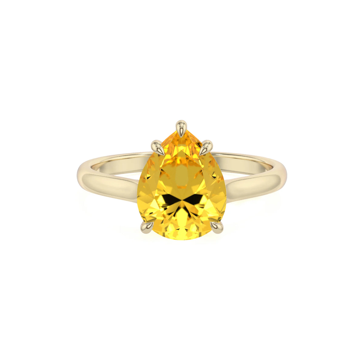 lab grown yellow-sapphire pear solitaire rings in yellow gold 