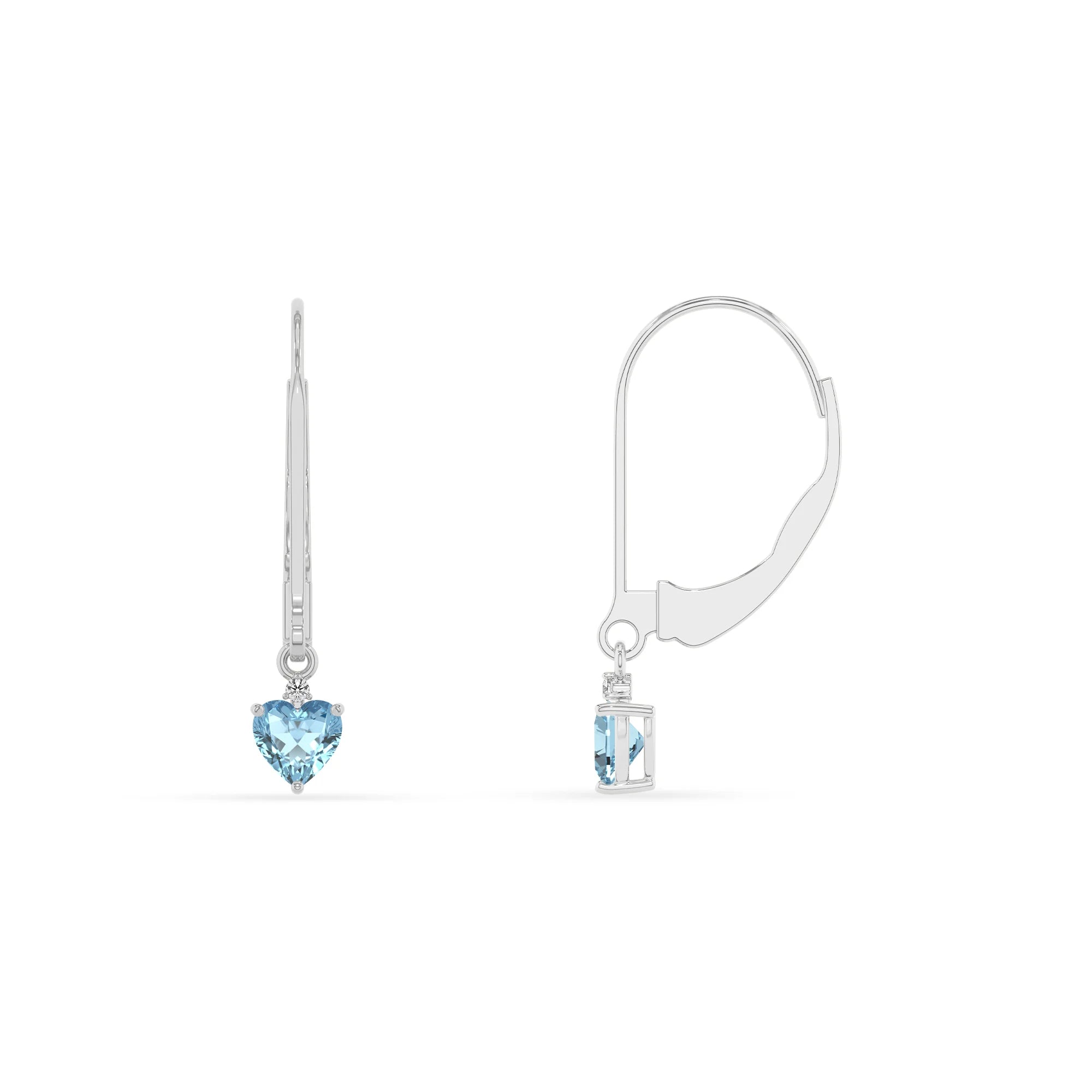 lab grown aquamarine heart drop earrings in white gold 