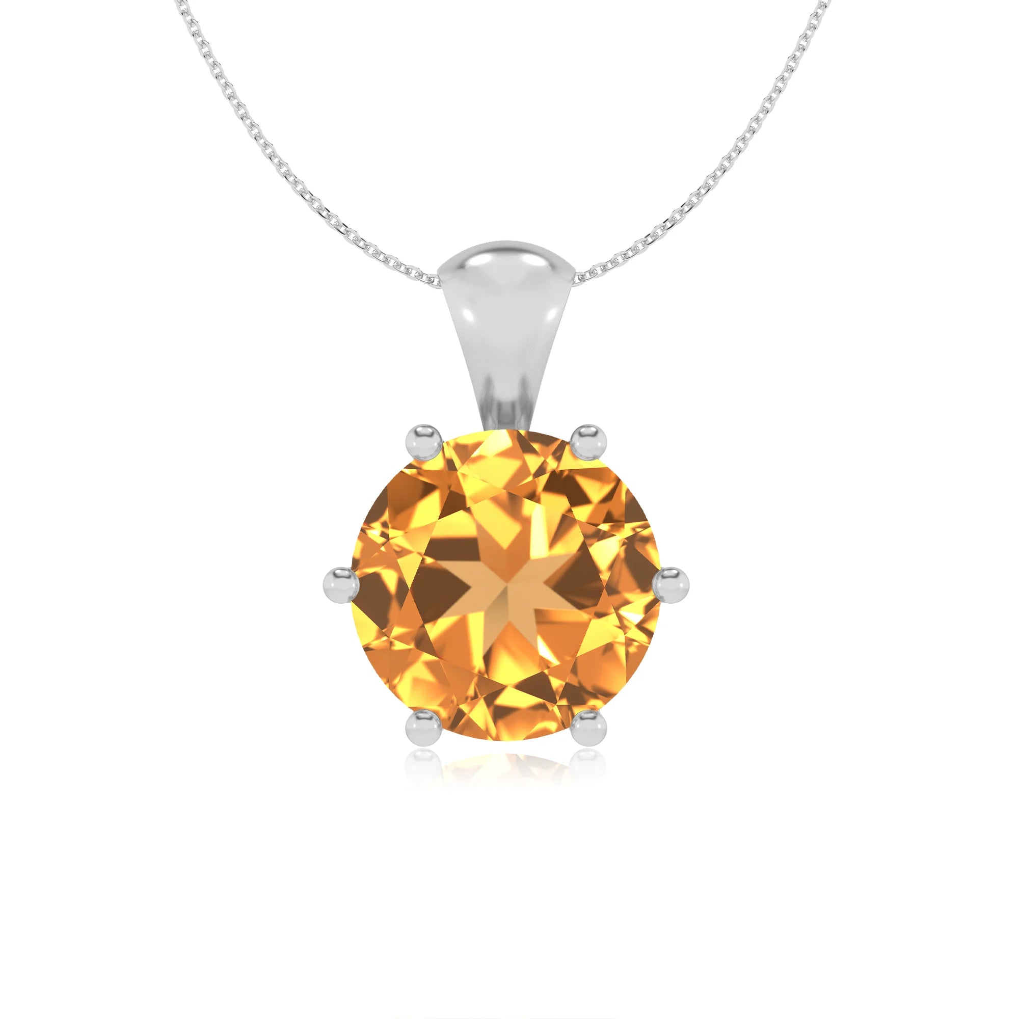 lab grown citrine round solitaire necklaces in white gold 