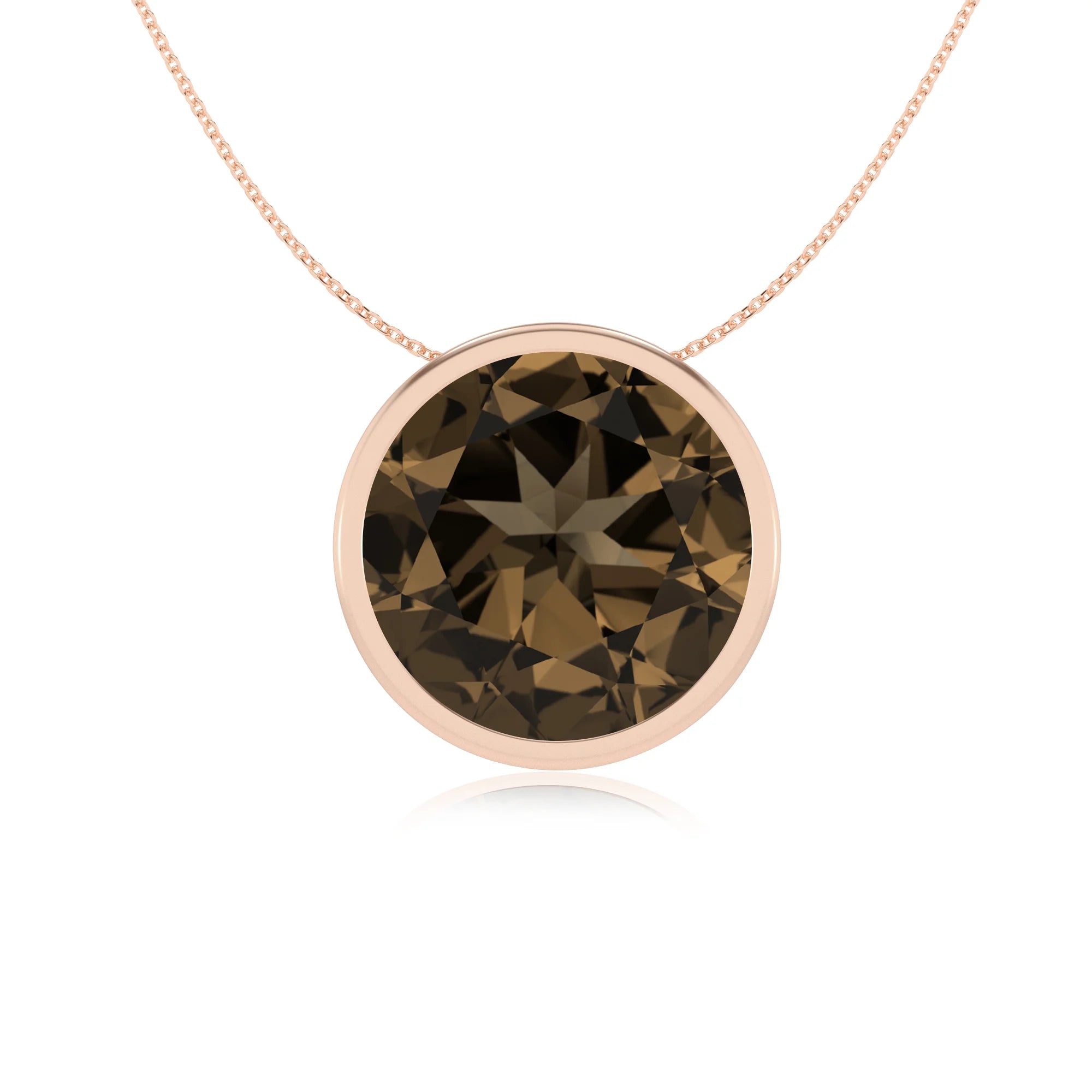 natural smoky-quartz round solitaire necklaces in rose gold 