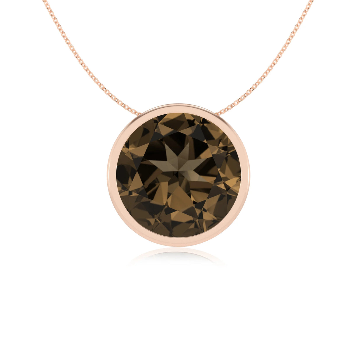 natural smoky-quartz round solitaire necklaces in rose gold 