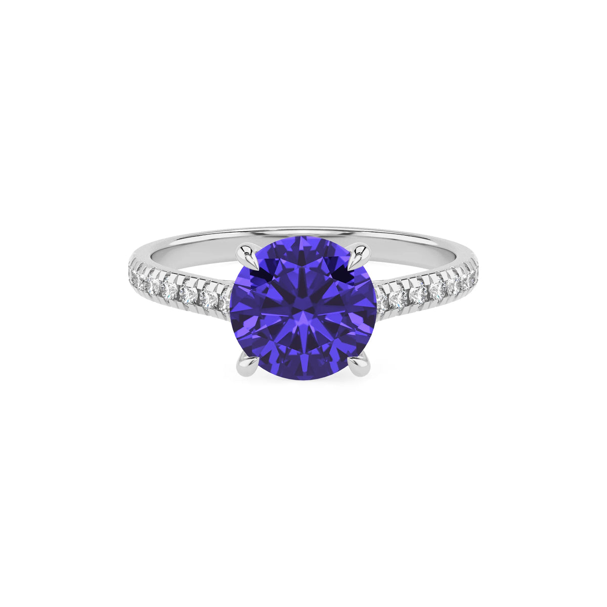 lab grown tanzanite round half eternity solitaire engagement rings in sterling silver 