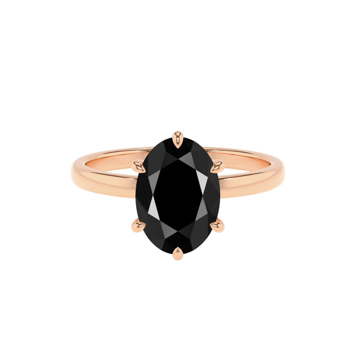 natural black-onyx oval solitaire rings in rose gold 