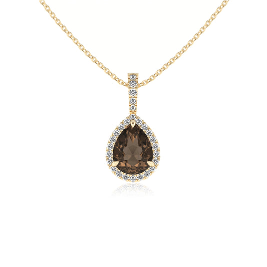 natural smoky-quartz pear solitaire necklaces in yellow gold 