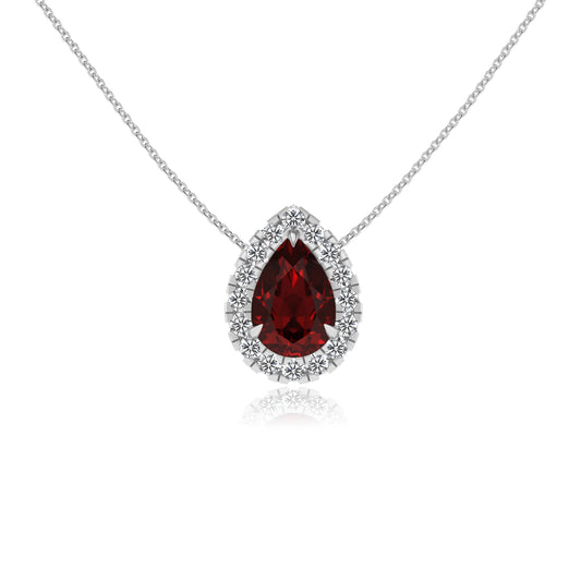 natural garnet pear solitaire necklaces in platinum 