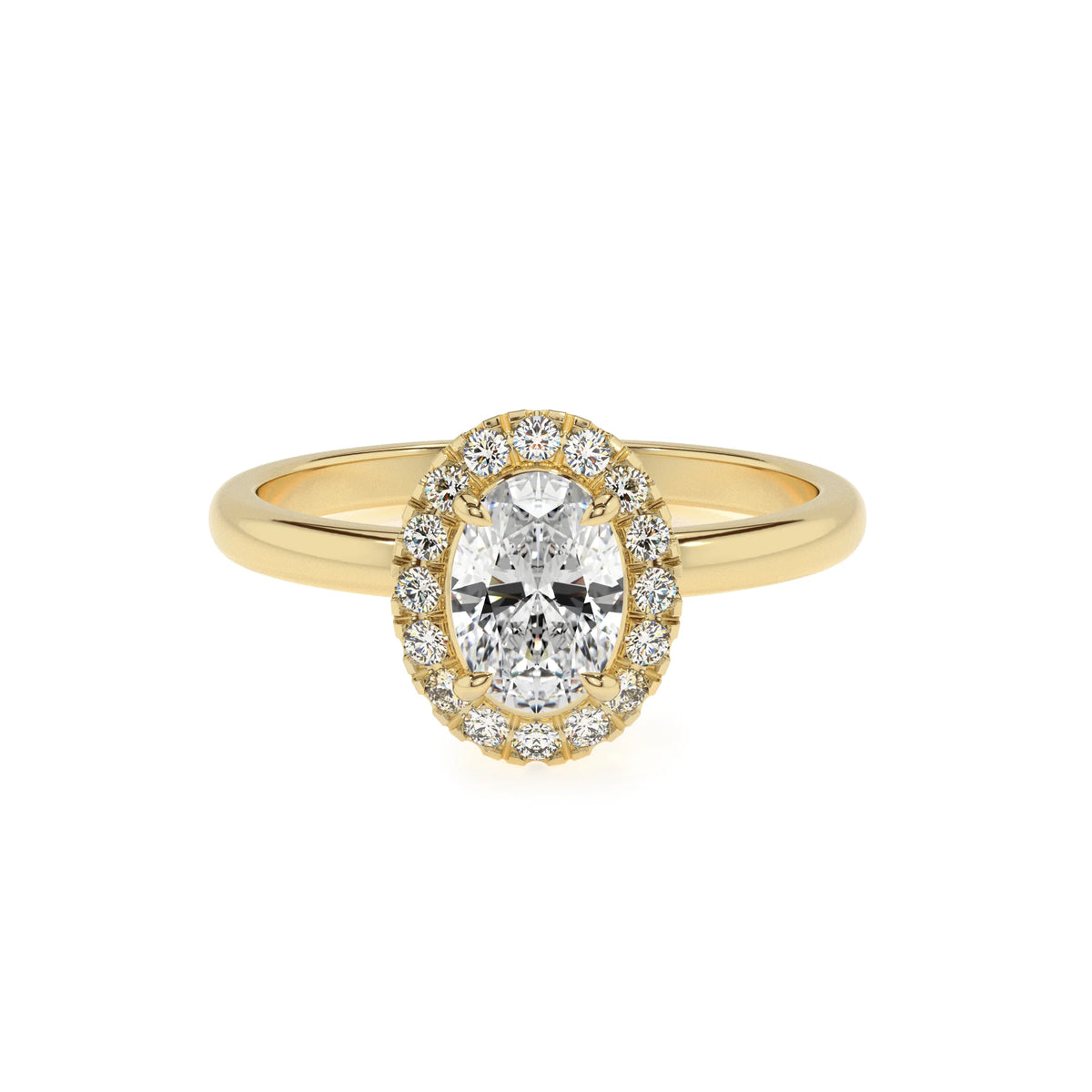 lab grown moissanite oval solitaire rings in yellow gold 