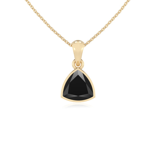 natural black-onyx trillion solitaire necklaces in yellow gold 
