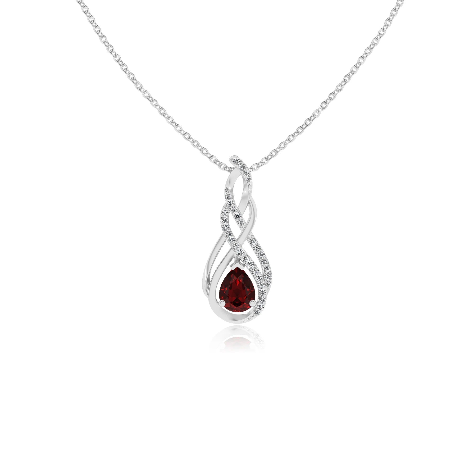 natural garnet pear solitaire necklaces in white gold 