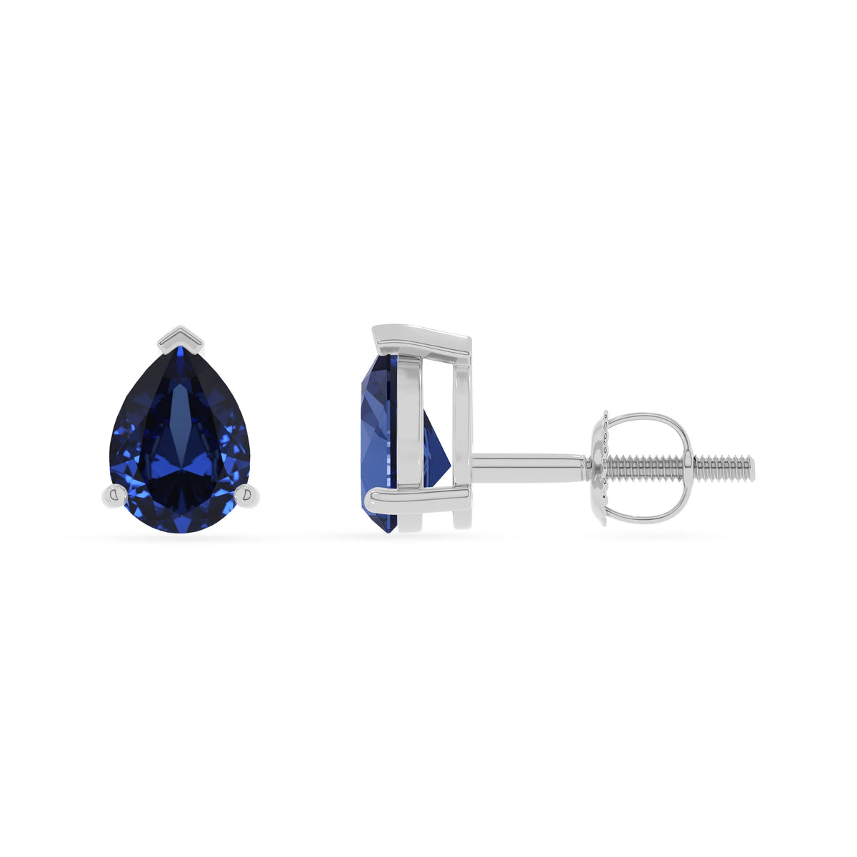 lab grown blue sapphire pear stud earrings in sterling silver 