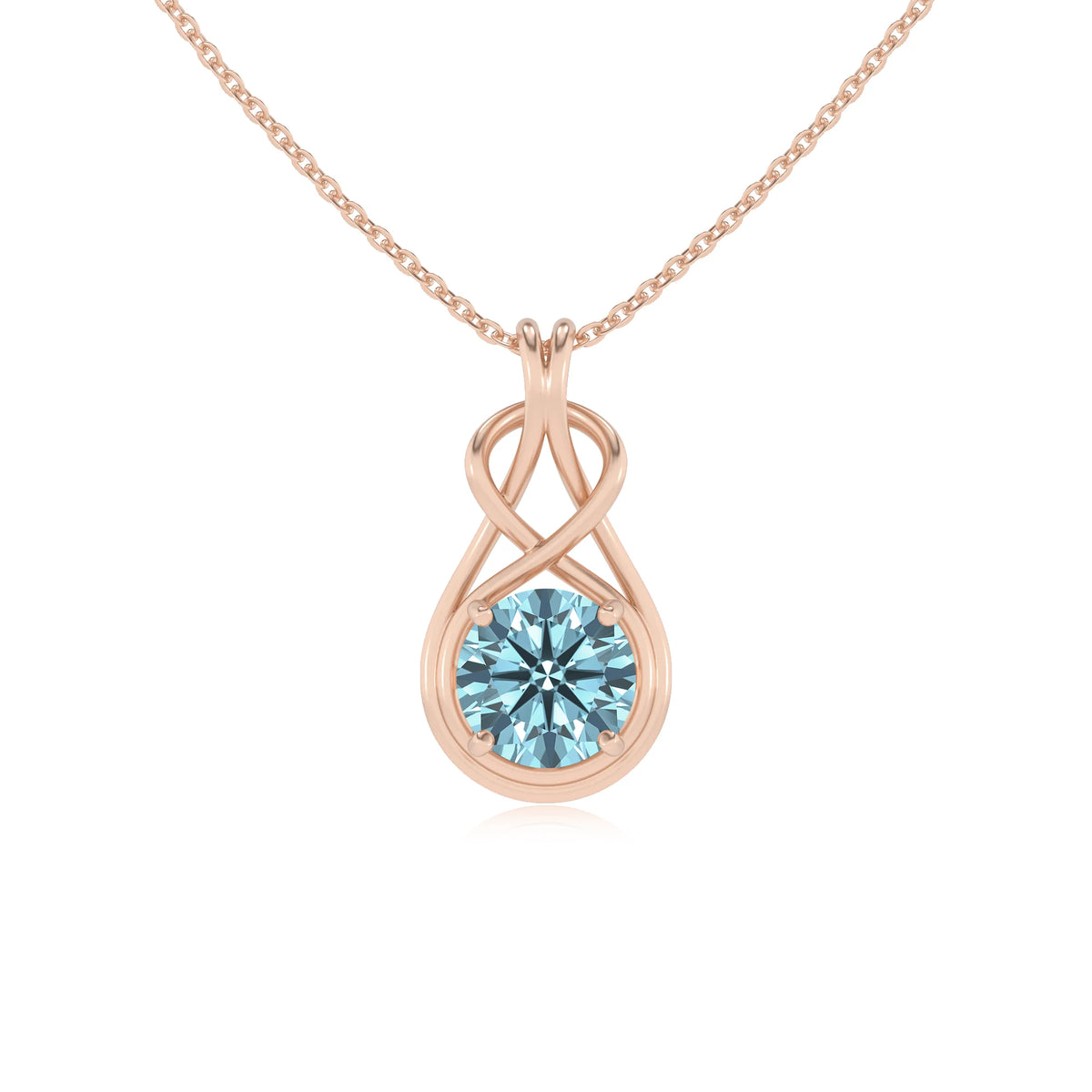 lab grown aquamarine round solitaire necklaces in rose gold 
