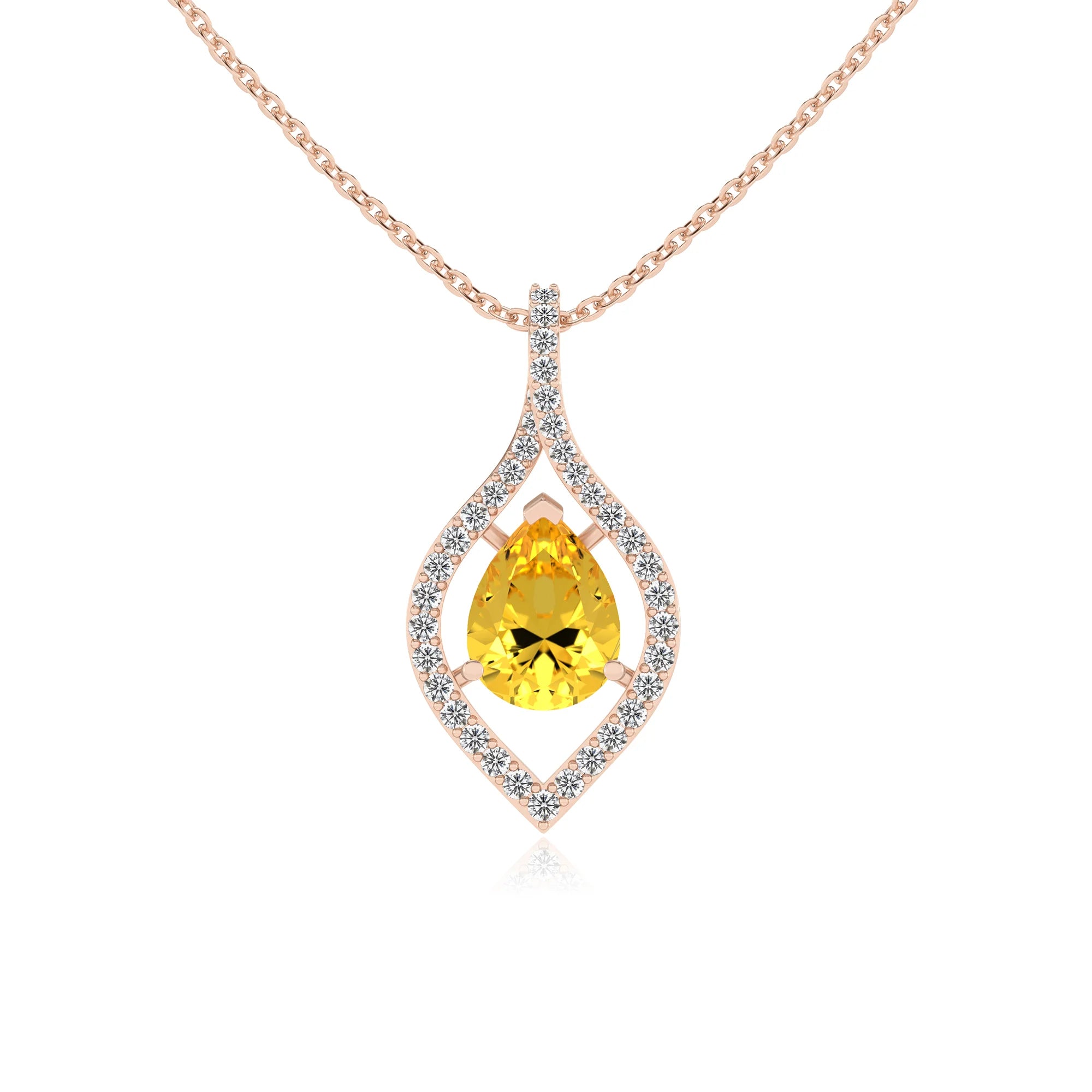 lab grown yellow-sapphire pear infinity necklaces in rose gold 