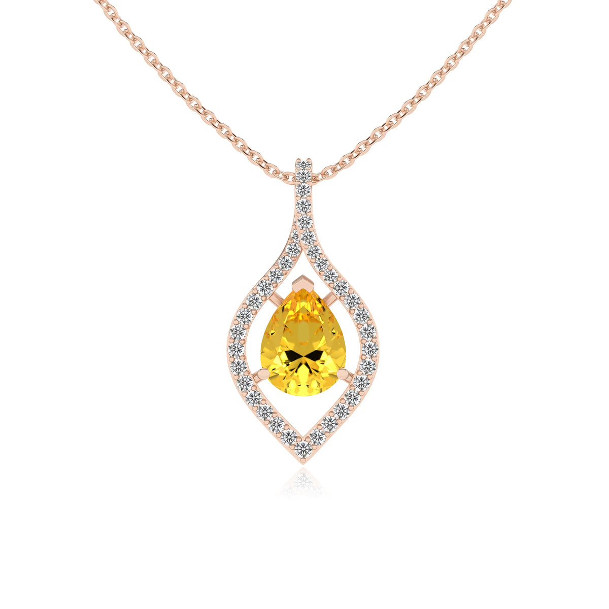 lab grown yellow-sapphire pear infinity necklaces in rose gold 