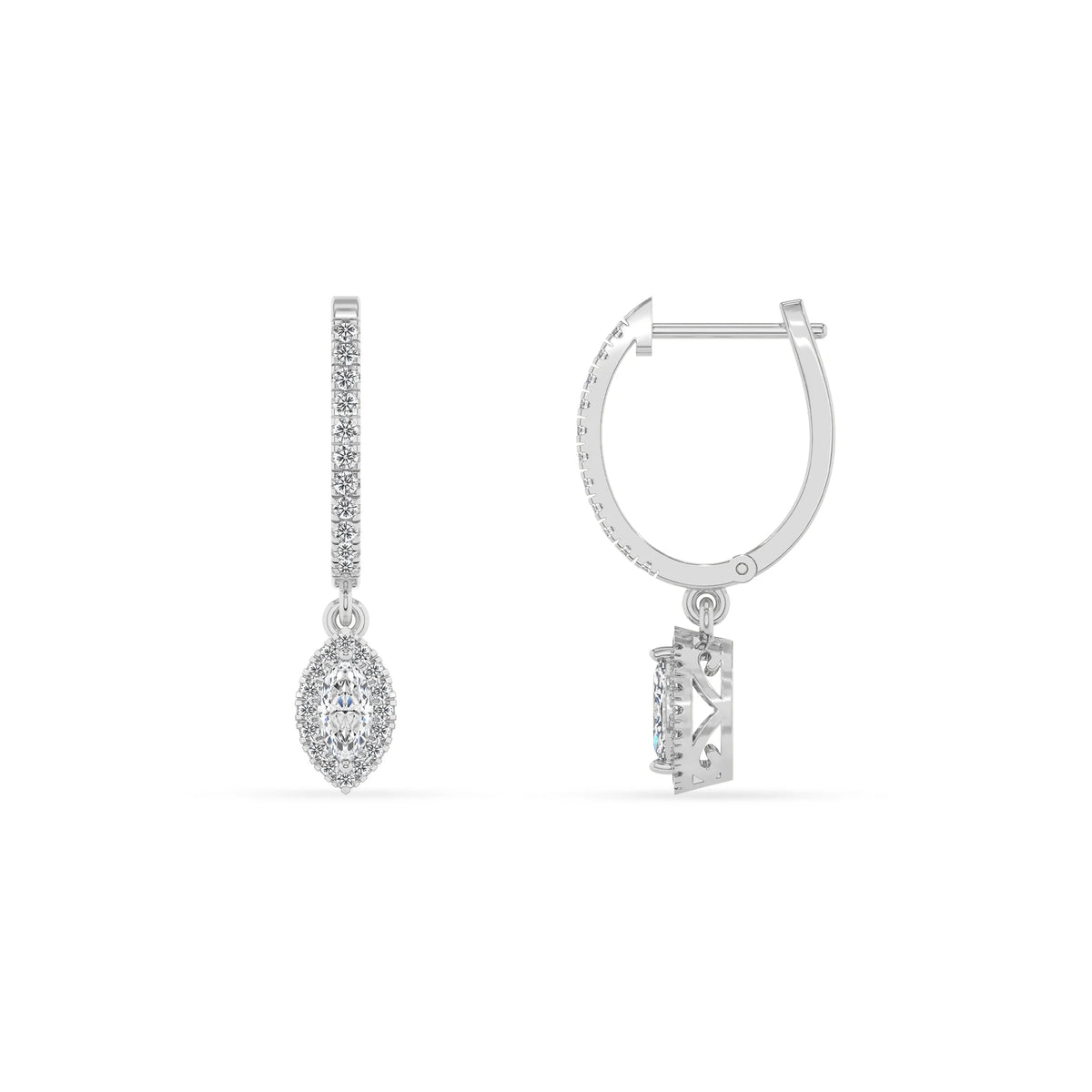 lab grown moissanite marquise drop earrings in platinum 