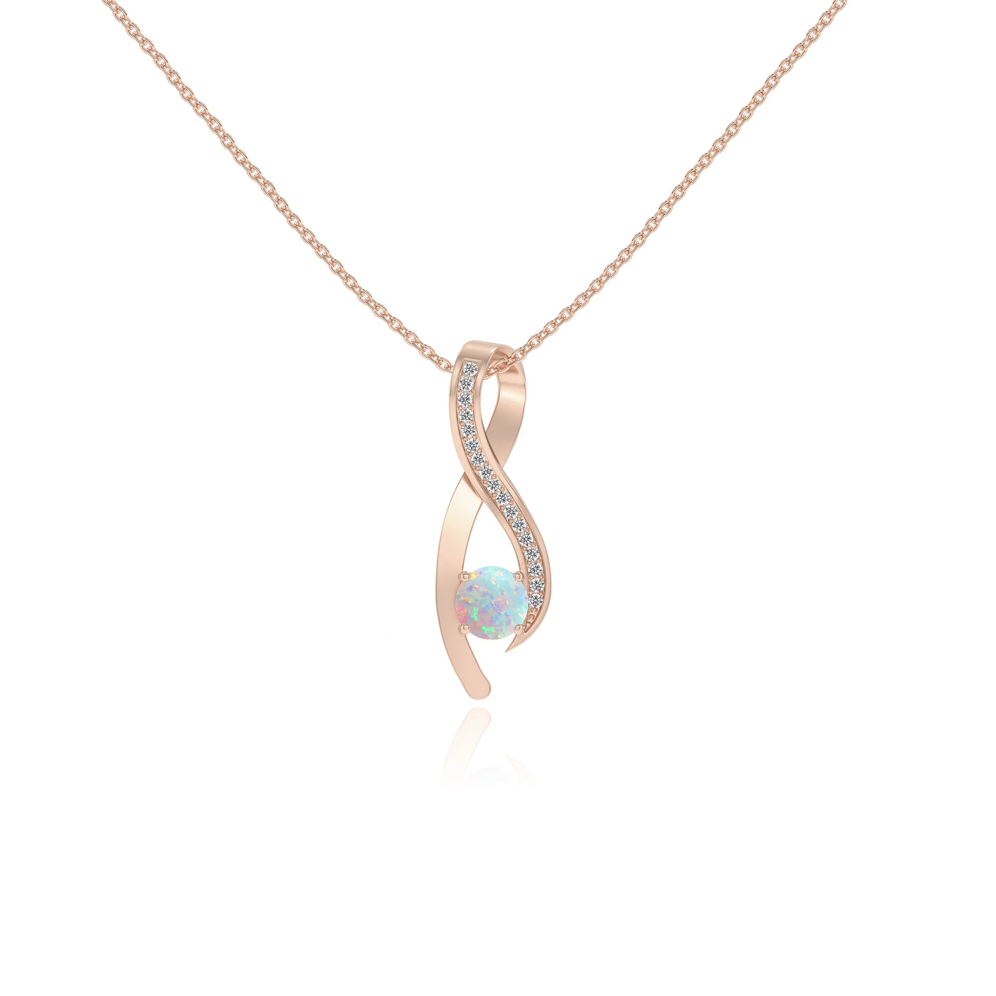 lab grown opal round solitaire necklaces in rose gold 