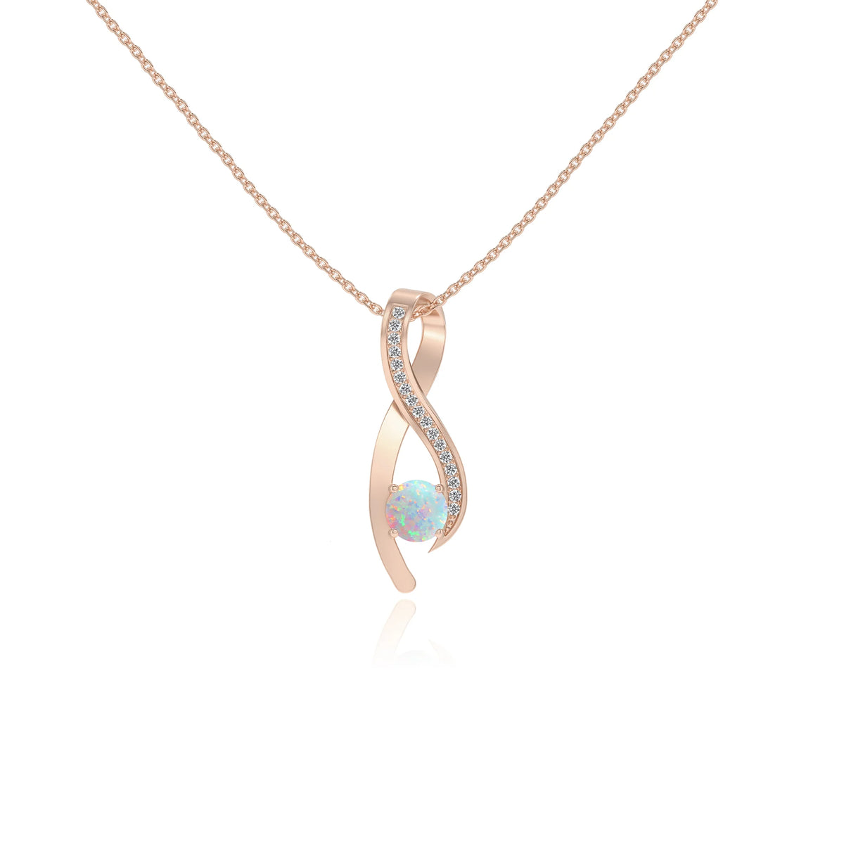 lab grown opal round solitaire necklaces in rose gold 