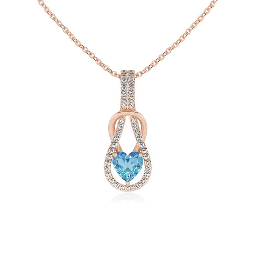 natural swiss-blue-topaz heart infinity  v-bale necklaces in rose gold 