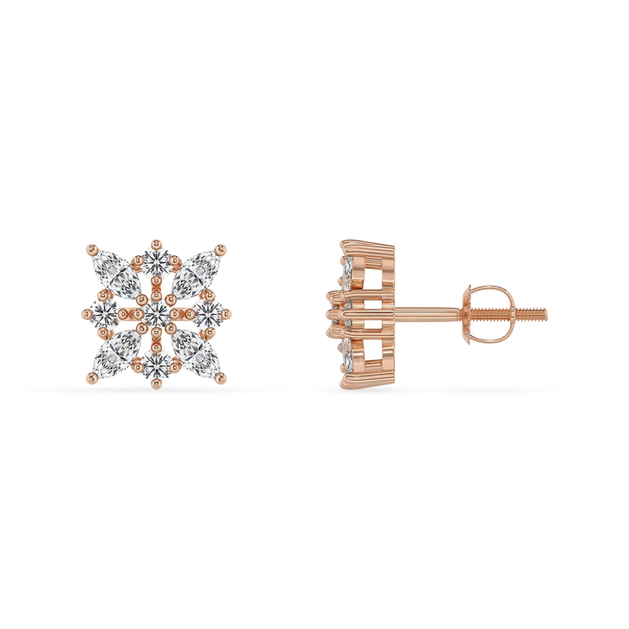 lab grown diamond marquise stud earrings in rose gold 