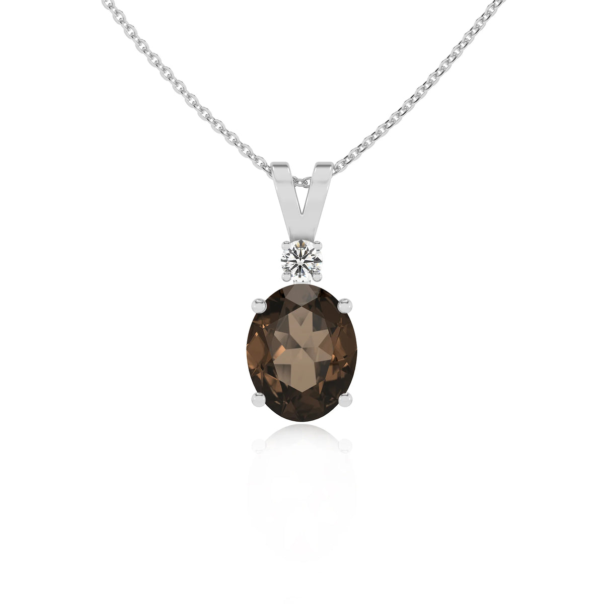natural smoky-quartz oval solitaire v-bale necklaces in sterling silver 