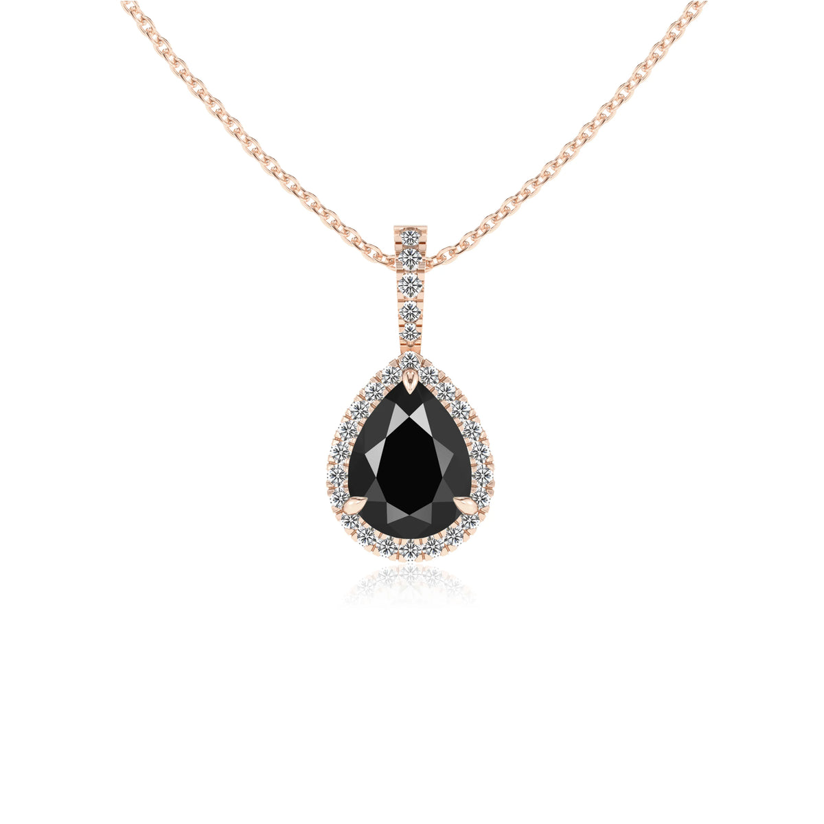 natural black-onyx pear solitaire necklaces in rose gold 