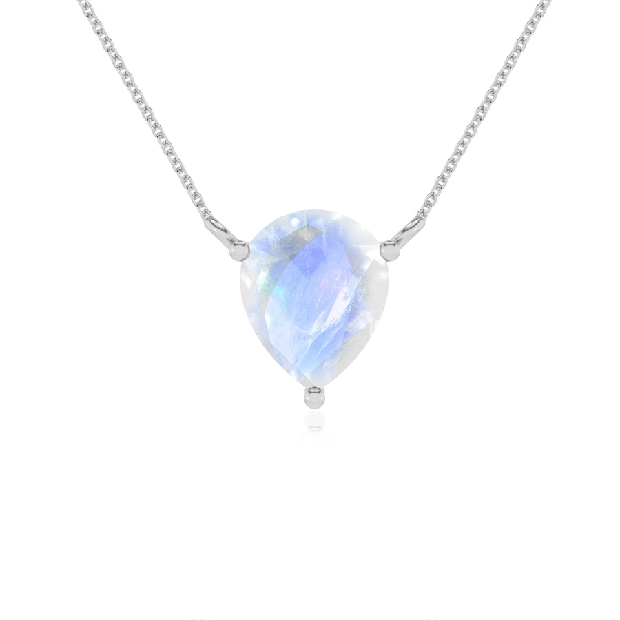 natural rainbow-moonstone pear solitaire necklaces in white gold 