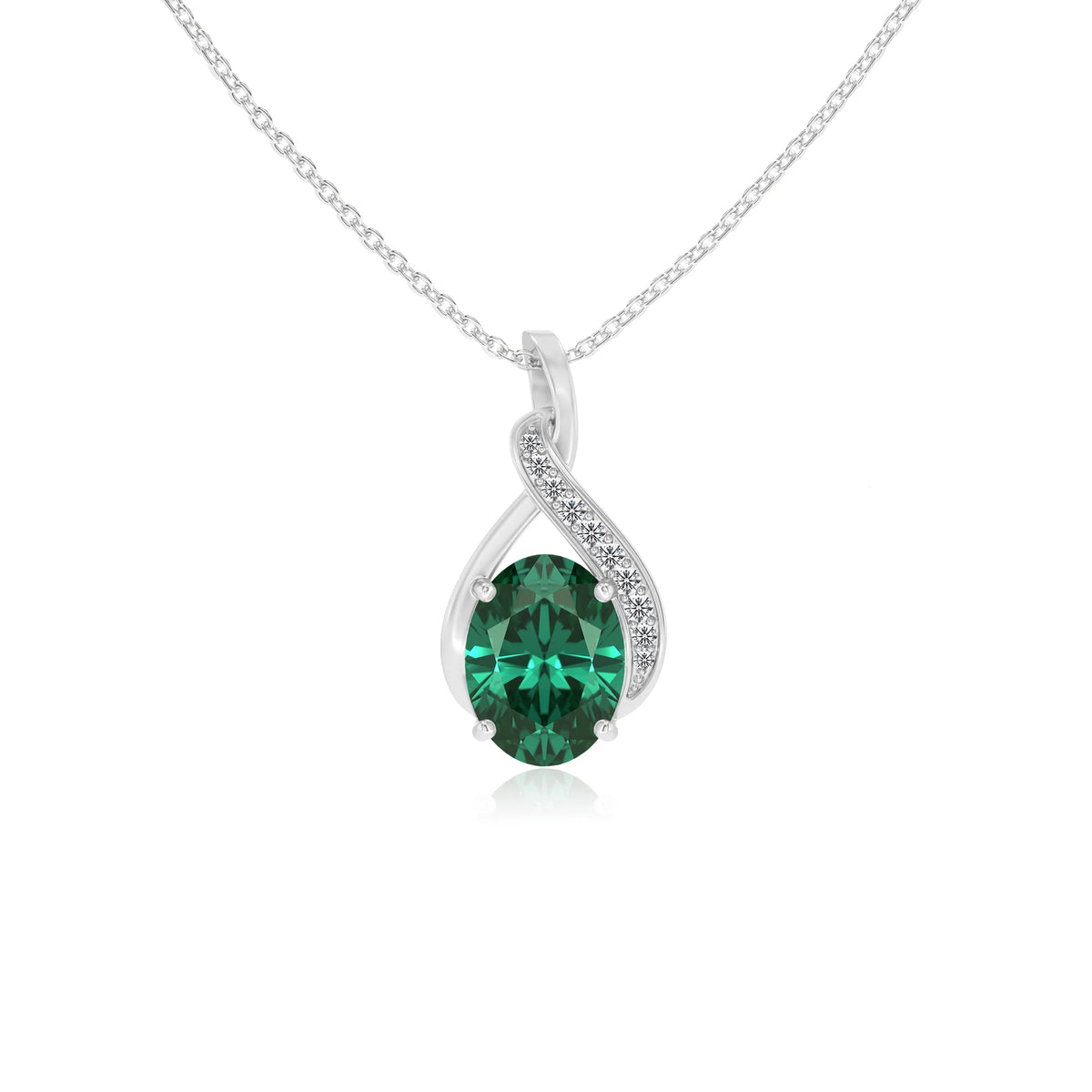 lab grown emerald oval solitaire necklaces in white gold 