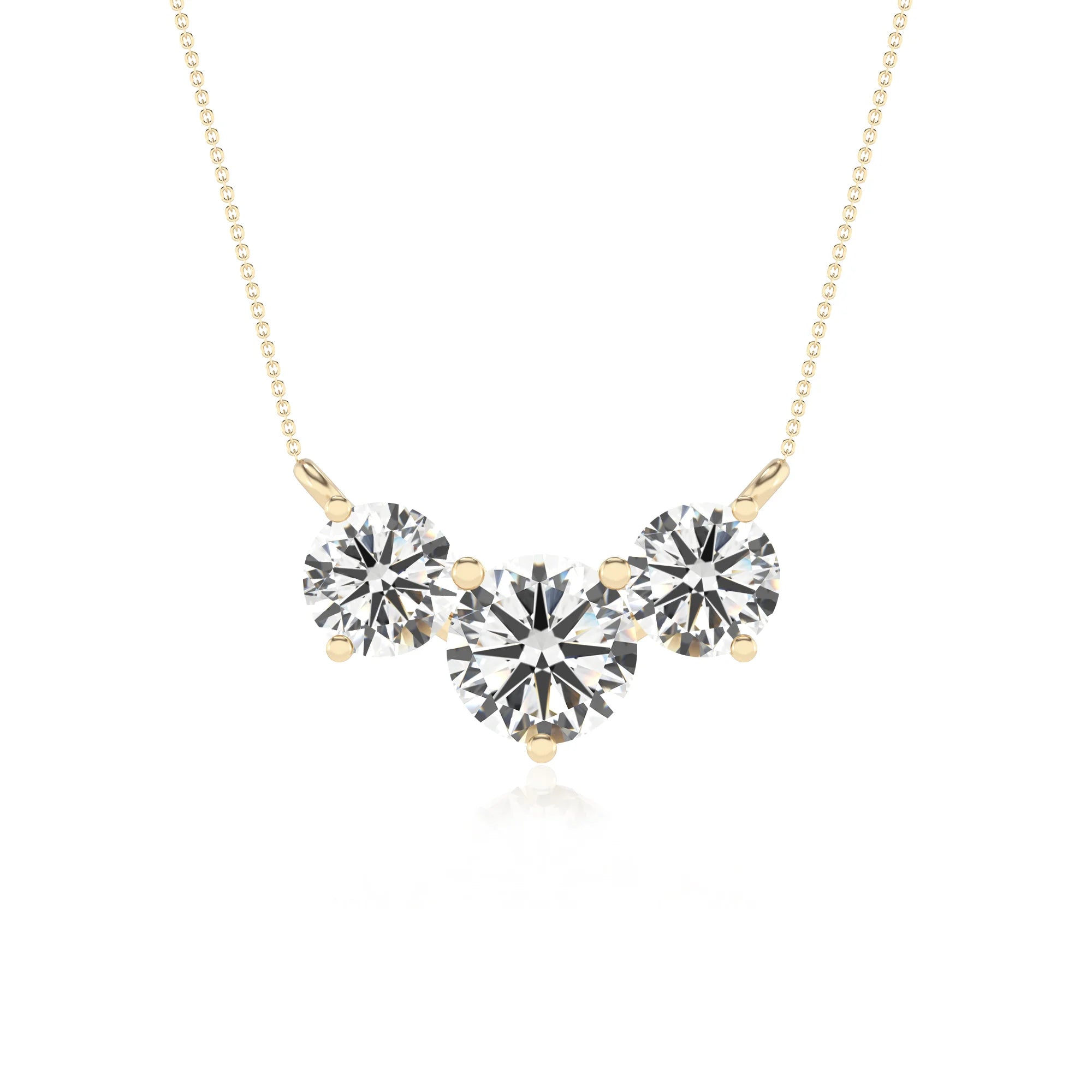 lab grown moissanite round solitaire v-bale necklaces in yellow gold 