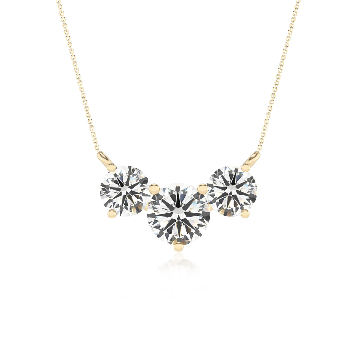 lab grown moissanite round solitaire v-bale necklaces in yellow gold 