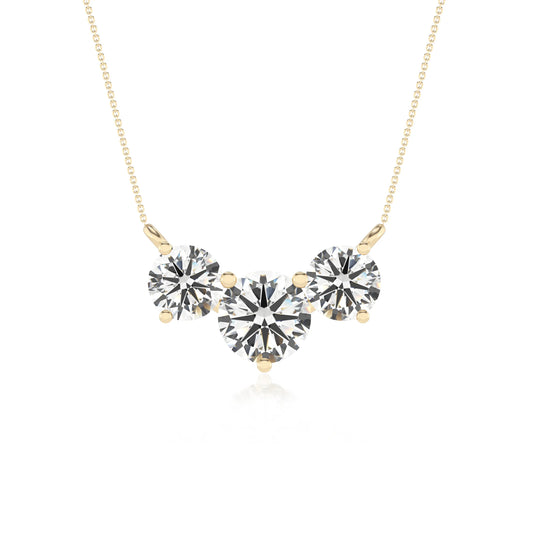 lab grown moissanite round solitaire v-bale necklaces in yellow gold 