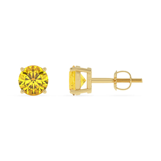 lab grown yellow sapphire round stud earrings in yellow gold 