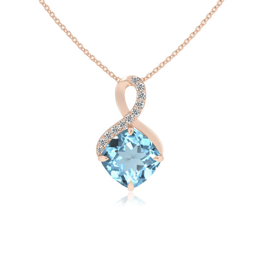 lab grown aquamarine cushion infinity necklaces in rose gold 