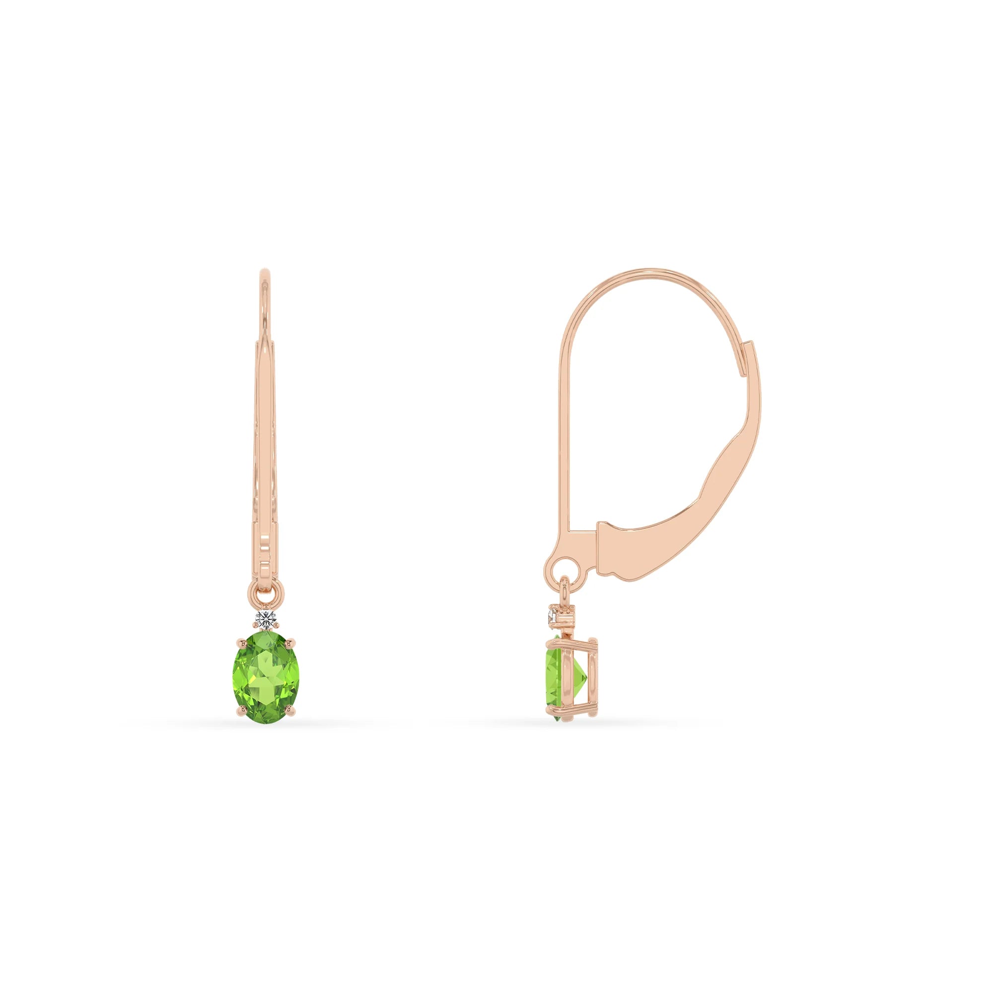 natural peridot oval drop earrings in rose gold 