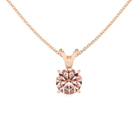 lab grown morganite round solitaire v-bale necklaces in rose gold 