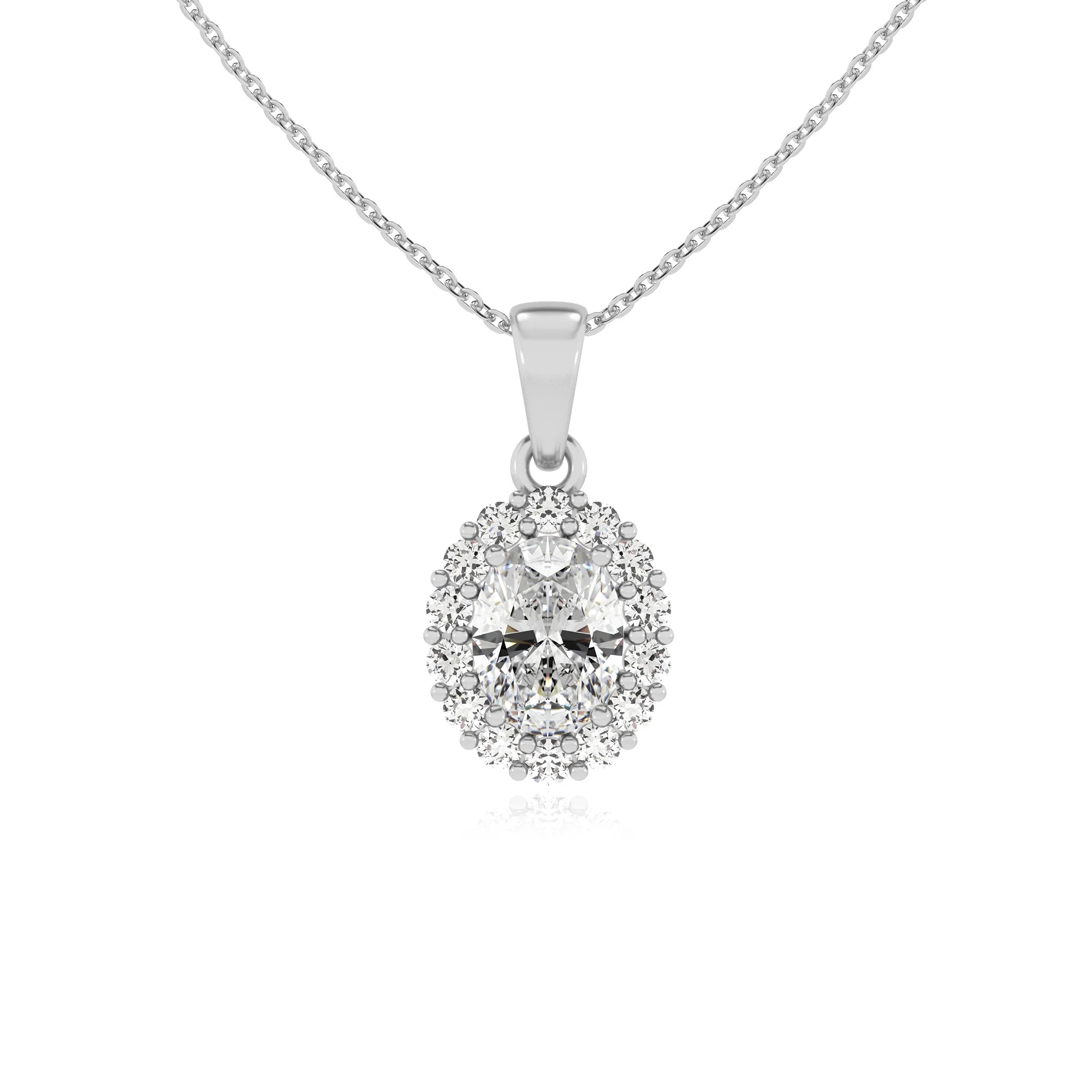 lab grown moissanite oval solitaire necklaces in white gold 